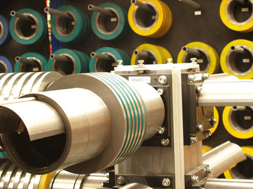 Detail of Semi-Automatic tooling change over system on Slitter for stainless strip 600x3 mm.